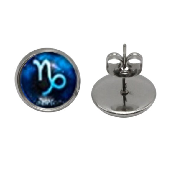 CAPRICORN  CABOCHON ZODIAC EARRINGS - Picture 4 of 4